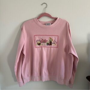 Pink Embroidered Women's Crew Neck Ribbed Top